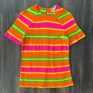 Vtg 60s Psychedelic Knit Raglan Shirt Neon Striped Talon Zip Hippie Neon Mod Top
